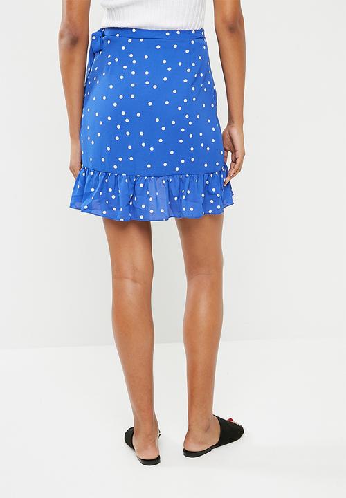 ONLY - Rubbi wrap skirt - blue & white 