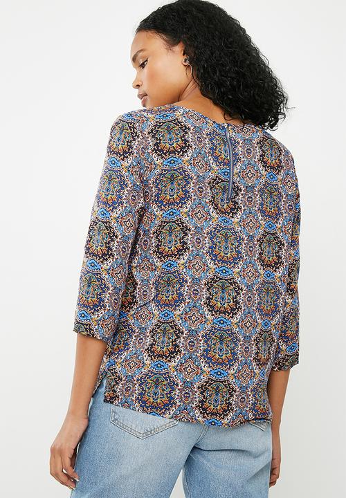 ONLY - Nova woven 3/4 sleeve top - multi 