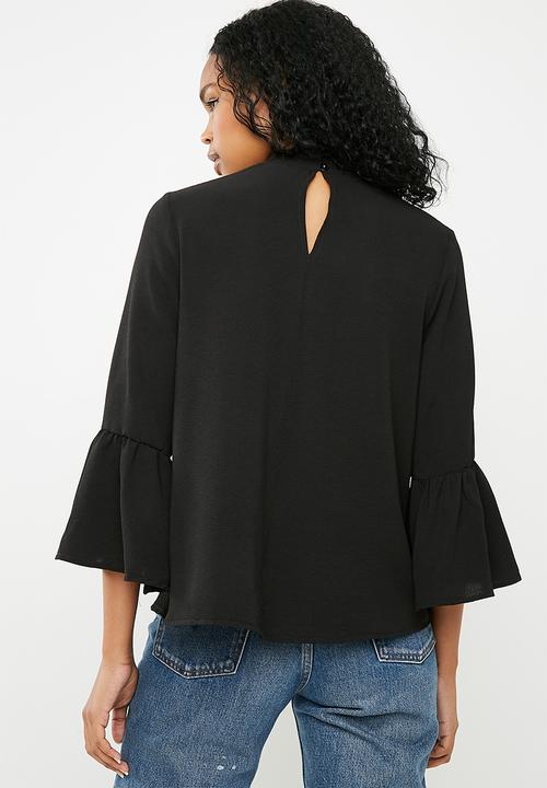 Superbalist - Choker blouse with bell sleeve - black