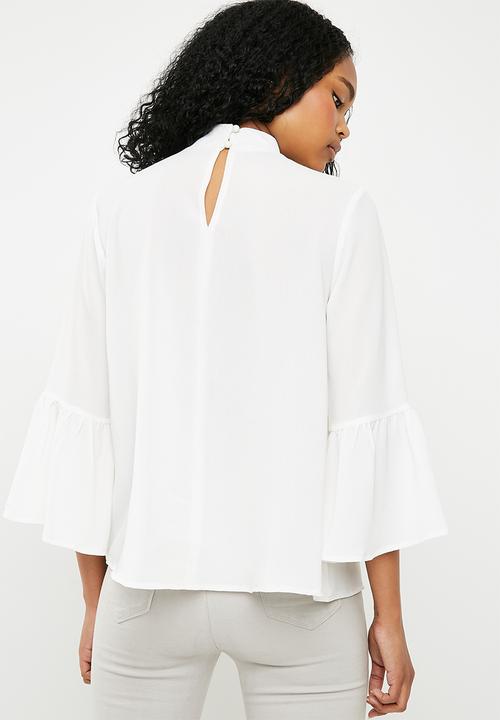 Superbalist - Choker blouse with bell sleeve - white 
