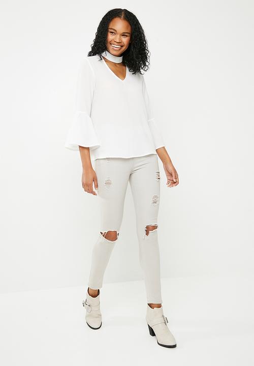 Superbalist - Choker blouse with bell sleeve - white 