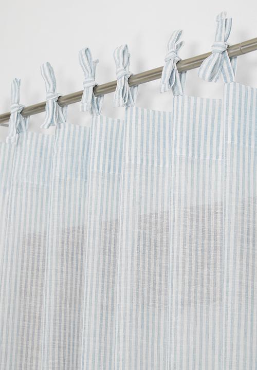 Sixth Floor - Fine stripe tie top curtain - duck egg & white