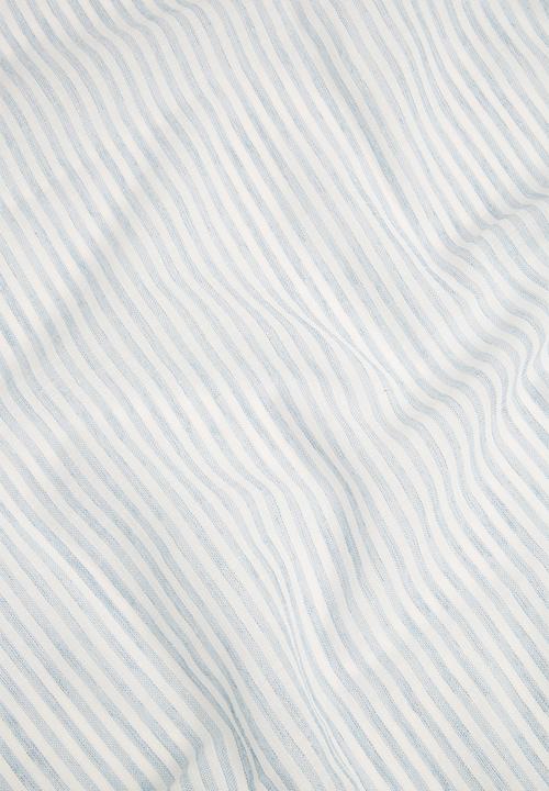 Sixth Floor - Fine stripe tie top curtain - duck egg & white
