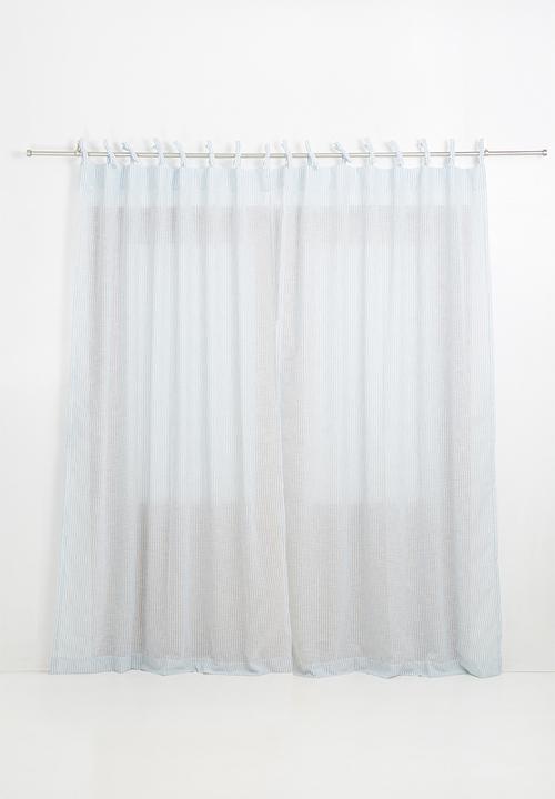 Sixth Floor - Fine stripe tie top curtain - duck egg & white