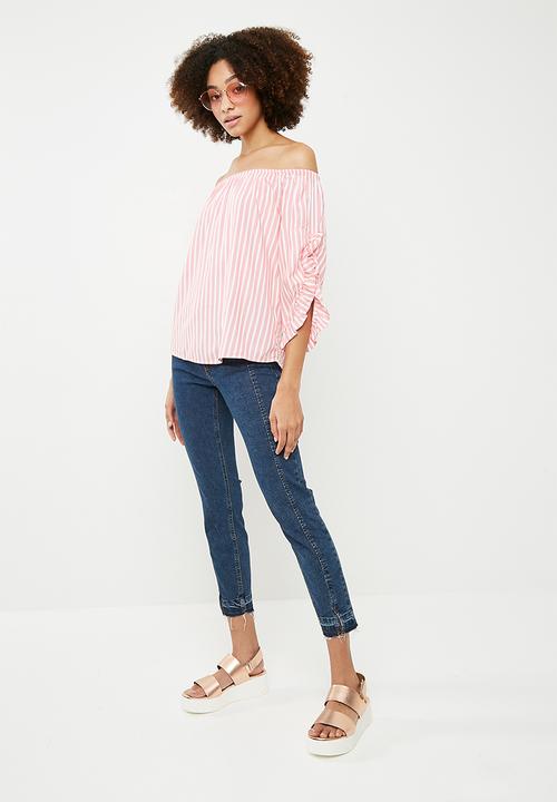 ONLY - Sailor off shoulder top - pink & white