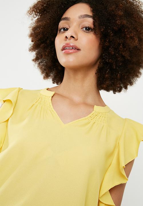 Vero Moda - Violet short sleeve flounce top - yellow