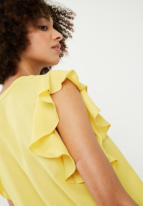 Vero Moda - Violet short sleeve flounce top - yellow