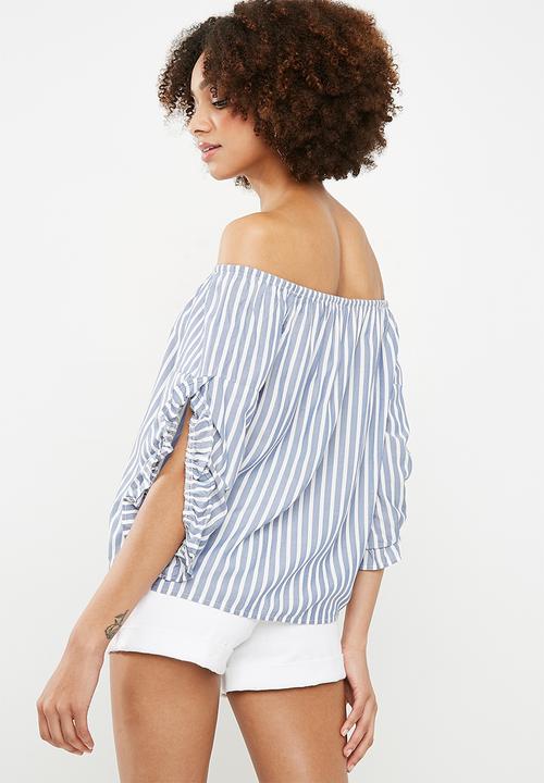 ONLY - Sailor off shoulder top - blue & white