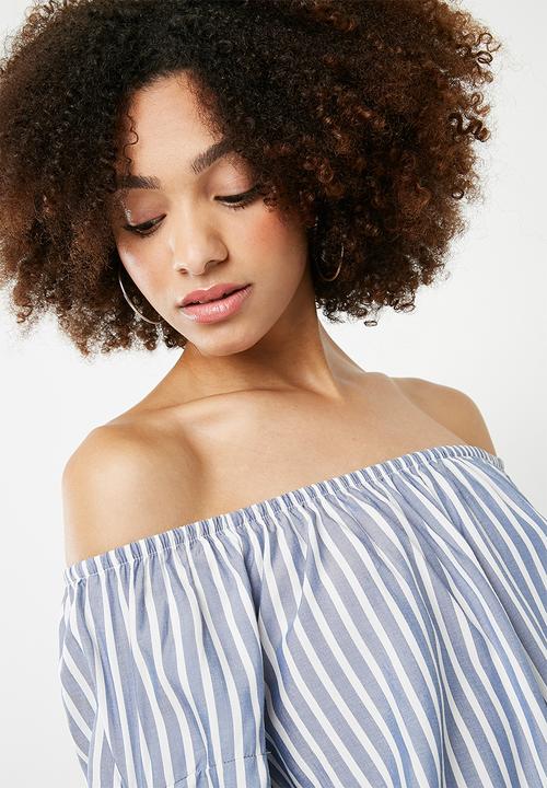 ONLY - Sailor off shoulder top - blue & white