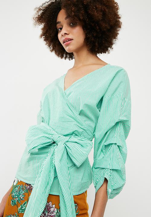 ONLY - Nicole wrap top - white & green