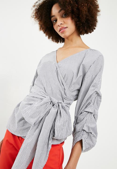 ONLY - Nicole wrap top - navy & white