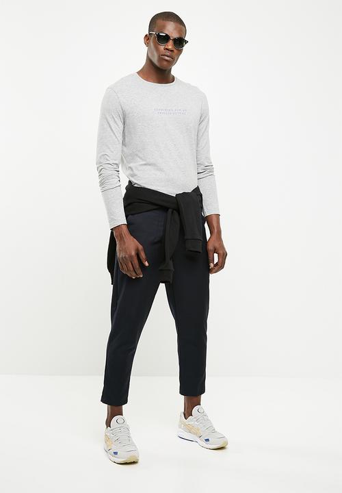 basicthread - Slogan print long sleeve crew neck tee - grey 