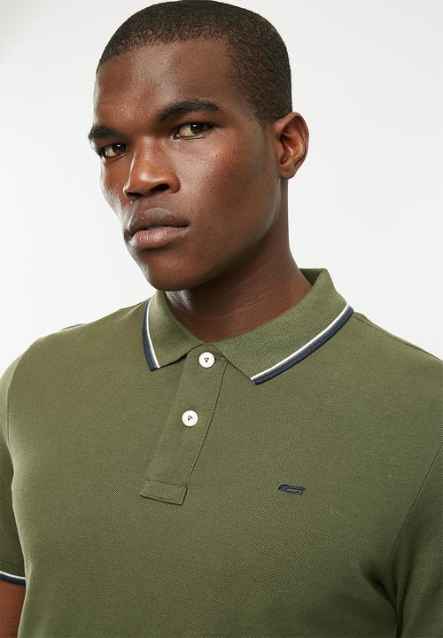 Jack & Jones - Contrast stripe polo - green