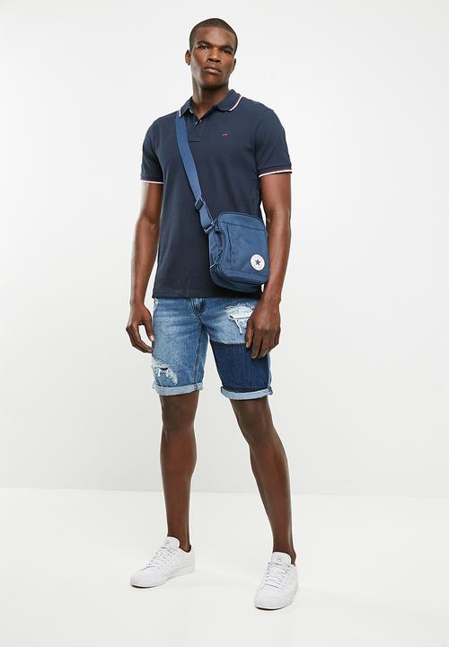 Jack & Jones - Contrast stripe polo - navy & white 