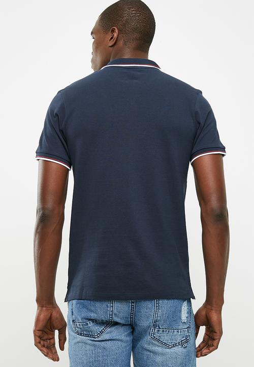 Jack & Jones - Contrast stripe polo - navy & white 