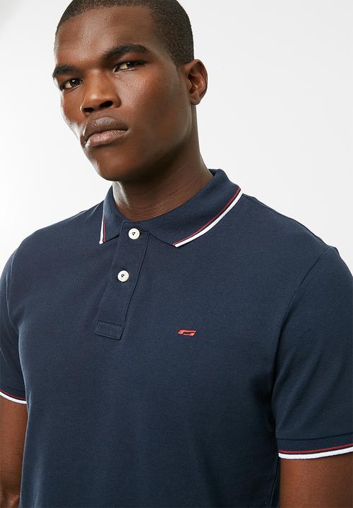 Jack & Jones - Contrast stripe polo - navy & white 