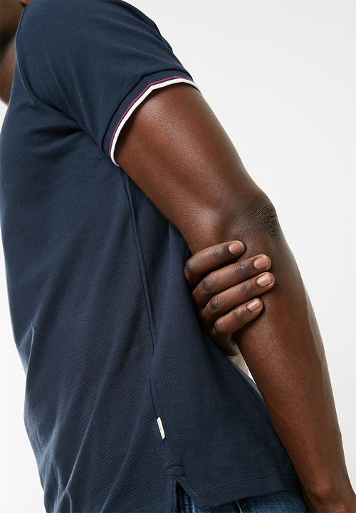 Jack & Jones - Contrast stripe polo - navy & white 