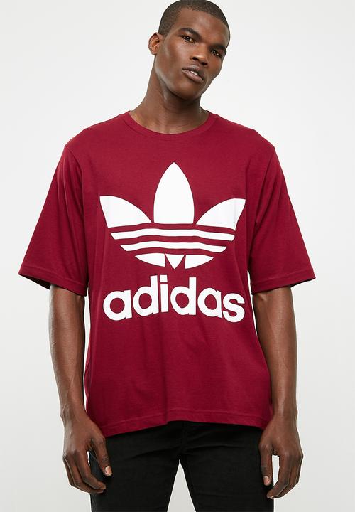 adidas Originals - Mens oversized tee -  burgundy & white
