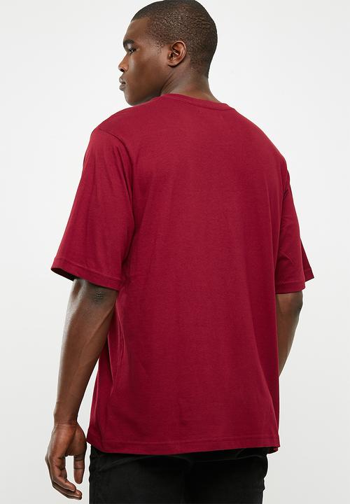 adidas Originals - Mens oversized tee -  burgundy & white