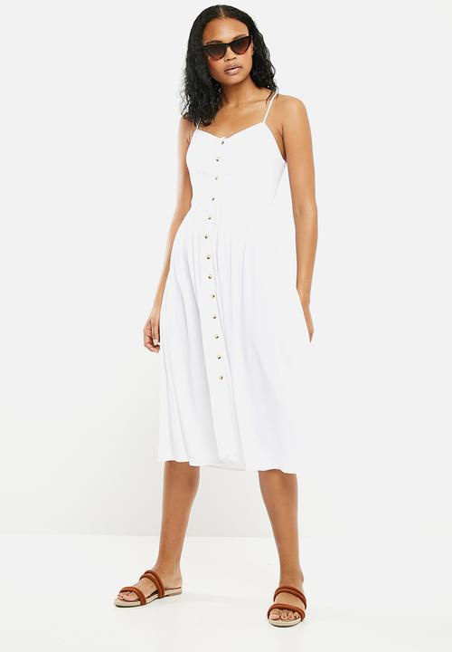 New Look - Plain button through midi dress - white