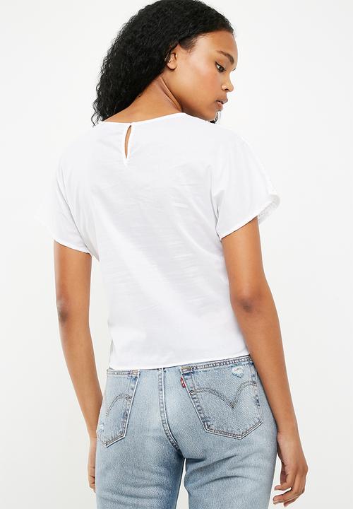 New Look - Jessie cutwork tie front tee - white 