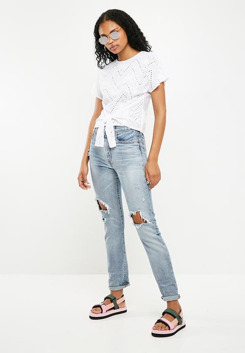 New Look - Jessie cutwork tie front tee - white 