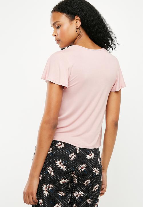 New Look - V-neck tie front blouse - pink 