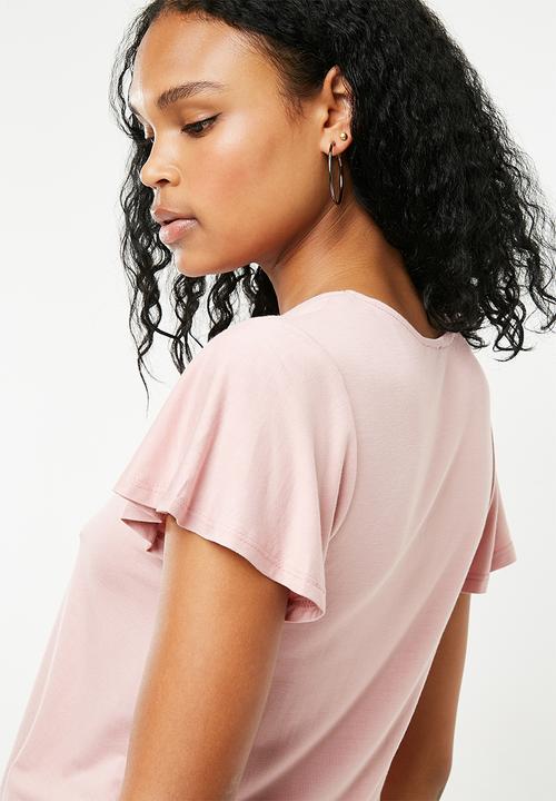 New Look - V-neck tie front blouse - pink 