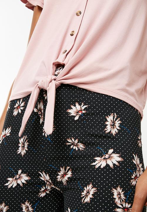 New Look - V-neck tie front blouse - pink 