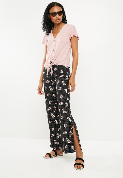 New Look - V-neck tie front blouse - pink 