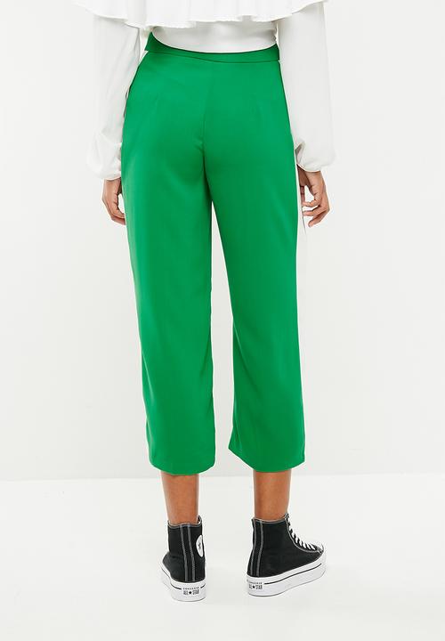 New Look - Madrid crop side stripe wide leg - green & white 