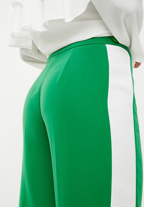 New Look - Madrid crop side stripe wide leg - green & white 