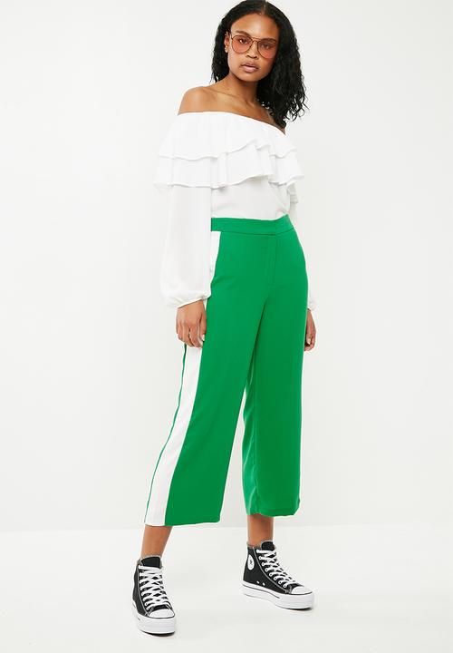 New Look - Madrid crop side stripe wide leg - green & white 
