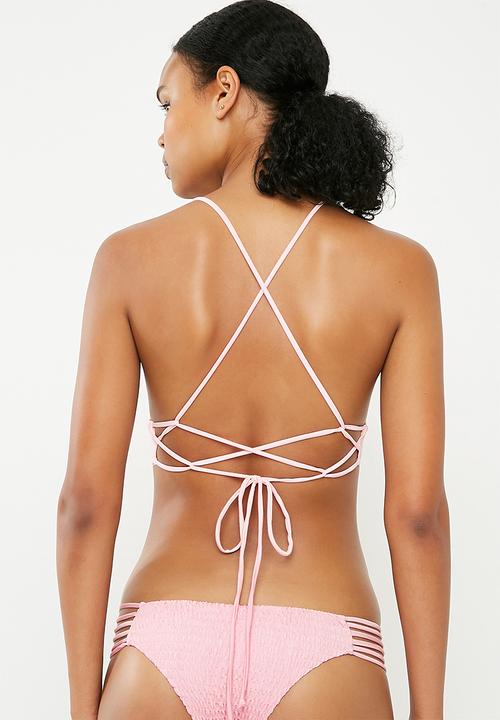 Bacon Bikinis - Long line scrunch bikini top - pink