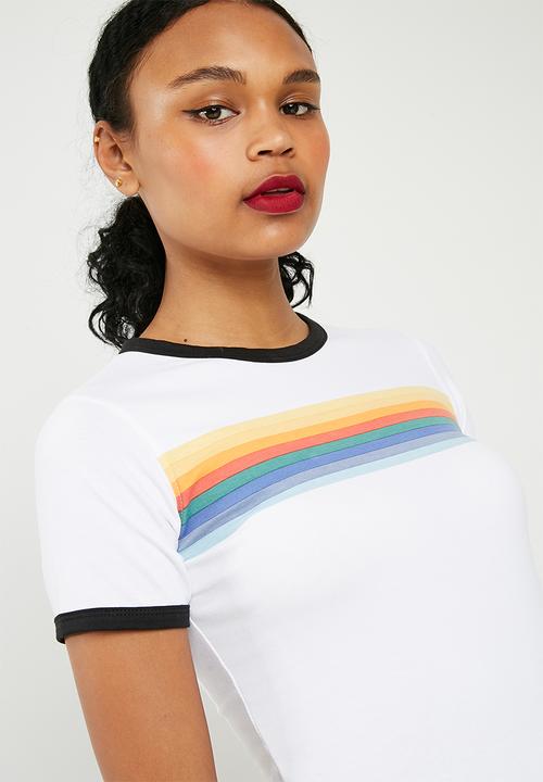 Missguided - Rainbow short sleeve ringer T-shirt - multi