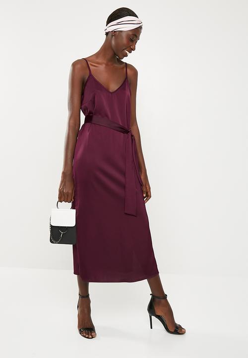 Superbalist - Tie column slip dress- burgundy