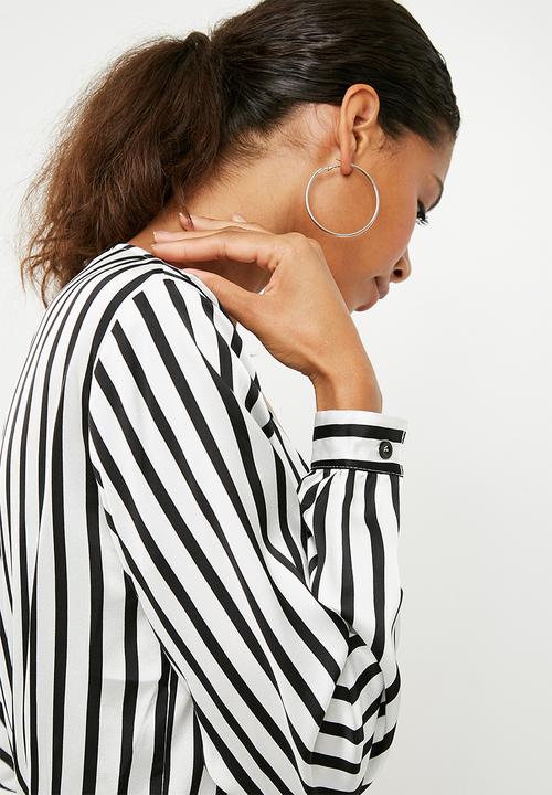 Missguided - Striped plunge neck bodysuit - black & white 