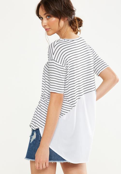 Cotton On - Lara spliced summer tunic elbow sleeve top -  white & black