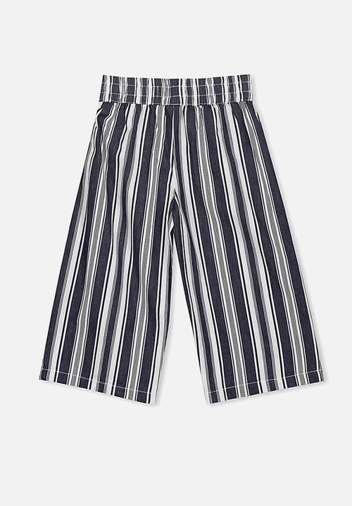 Cotton On - Isla wide leg crop pant - navy & white 