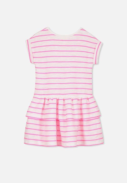 Cotton On - Alba short sleeve dress -  white & pink 