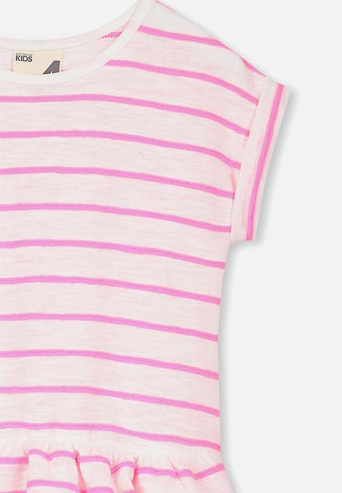 Cotton On - Alba short sleeve dress -  white & pink 