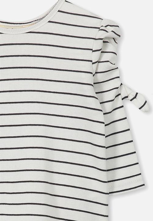 Cotton On - Giselle long puff sleeve tee - white & navy 