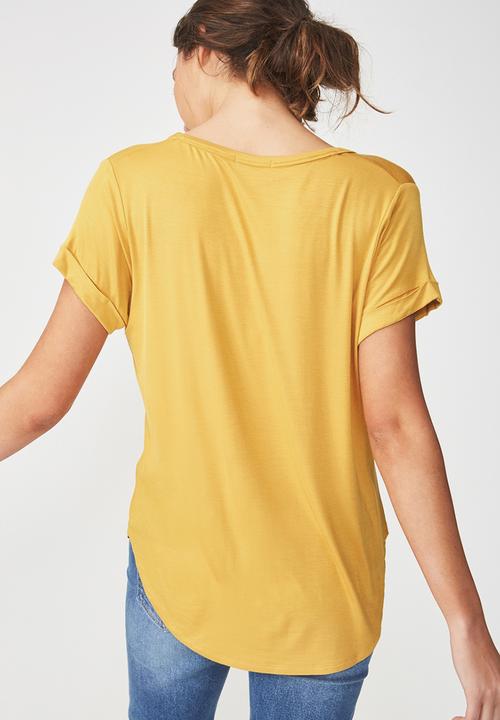 Cotton On - Karly summer short sleeve v-neck top - mustard