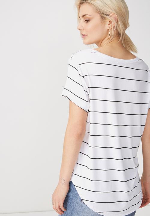 Cotton On - Karly summer short sleeve v-neck top - white & black 