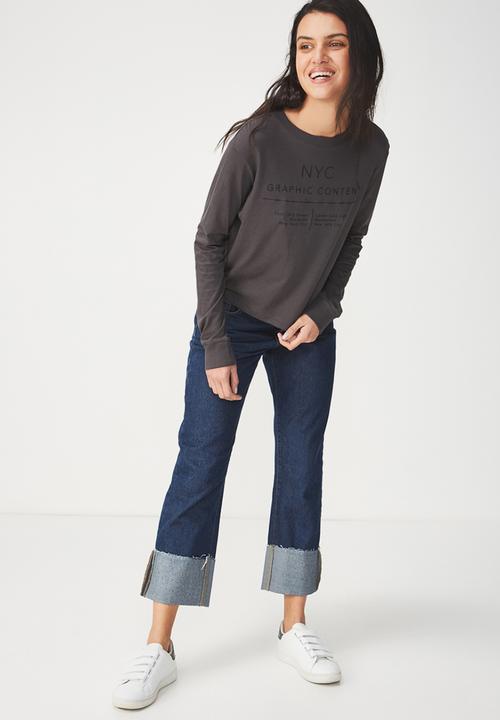 Cotton On - Tbar Tammy summer chopped long sleeve tee - charcoal