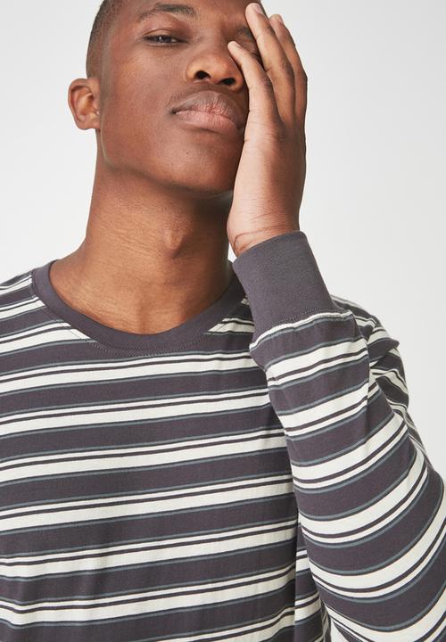 Cotton On - Tbar long sleeve  tee - grey & white 