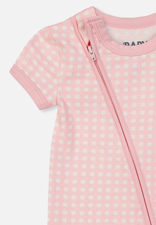 Cotton On - Mini short sleeve zip through rom - pink & white 