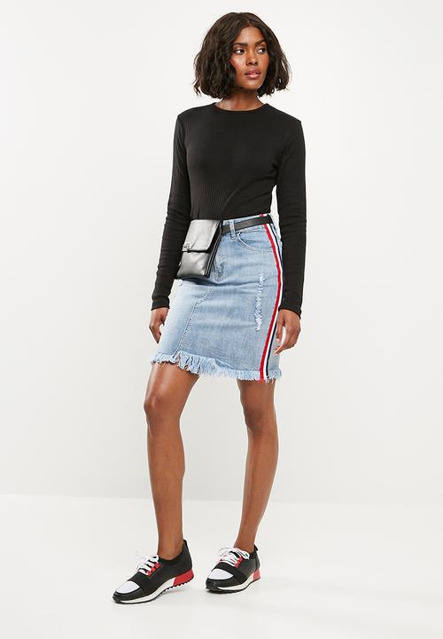 Superbalist - High waisted denim skirt with side stripe - blue