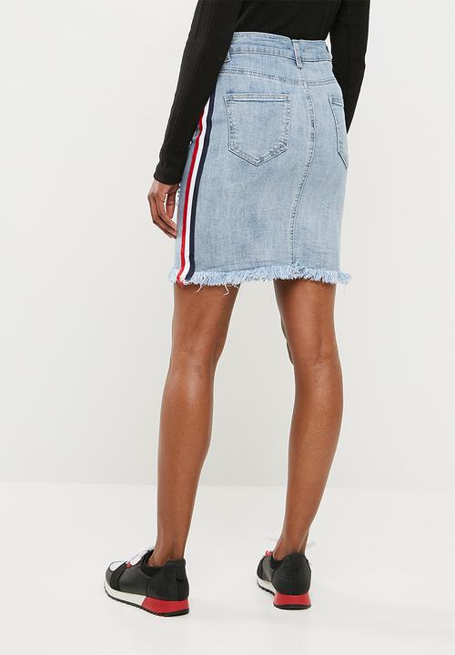 Superbalist - High waisted denim skirt with side stripe - blue