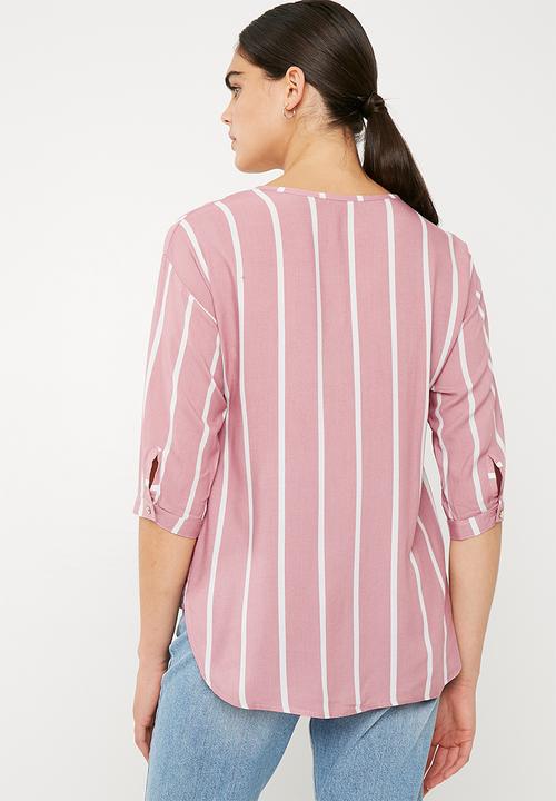 Superbalist - V-neck shirt - pink & white 